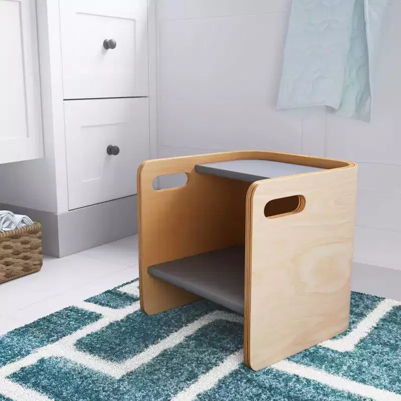 Sedia a cubo multiuso in legno curvato per bambini, mobili Montessori