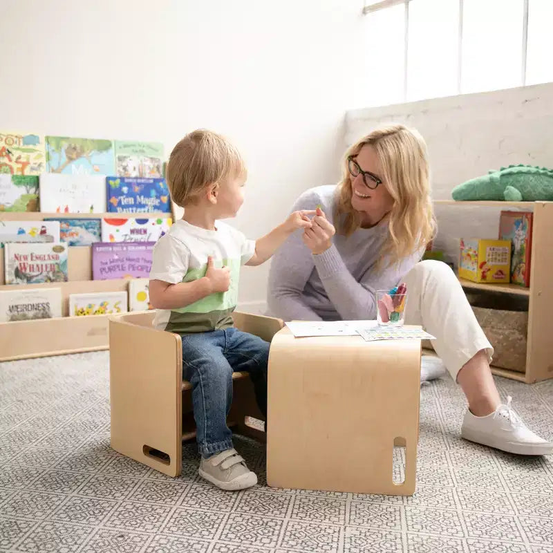Sedia a cubo multiuso in legno curvato per bambini, mobili Montessori