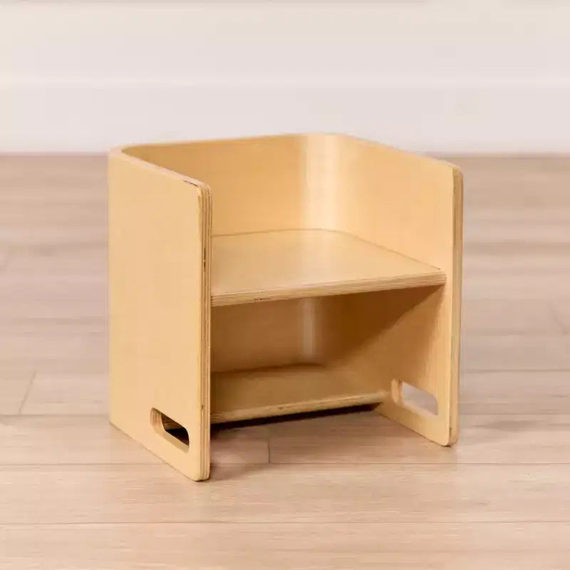 Sedia a cubo multiuso in legno curvato per bambini, mobili Montessori