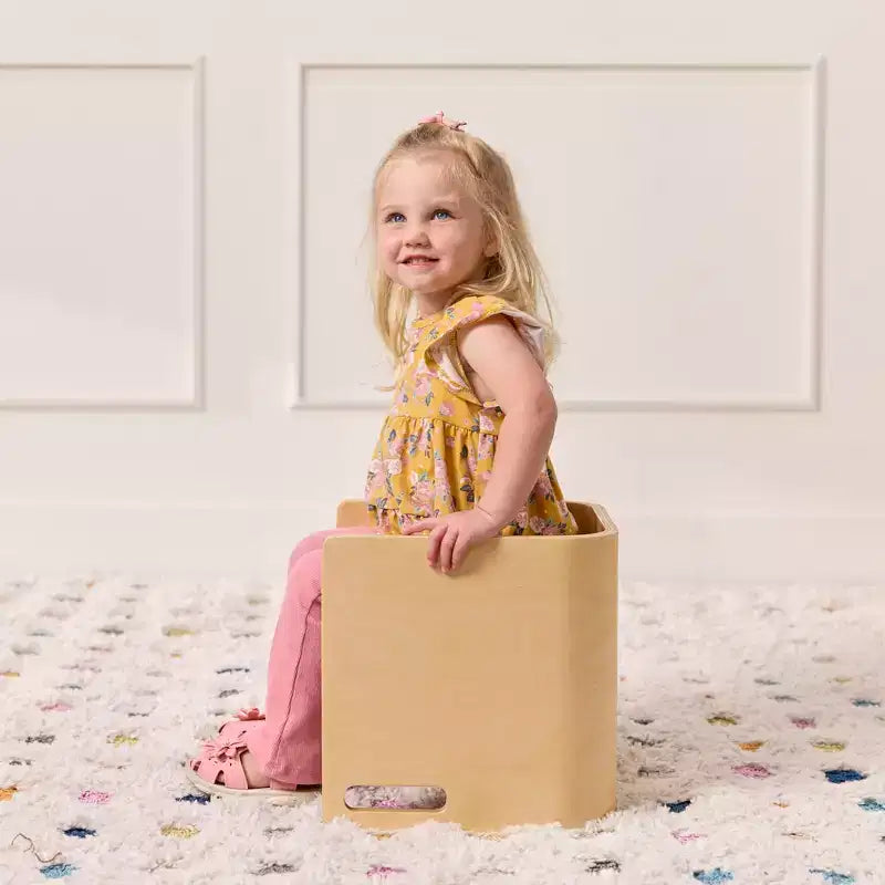 Sedia a cubo multiuso in legno curvato per bambini, mobili Montessori