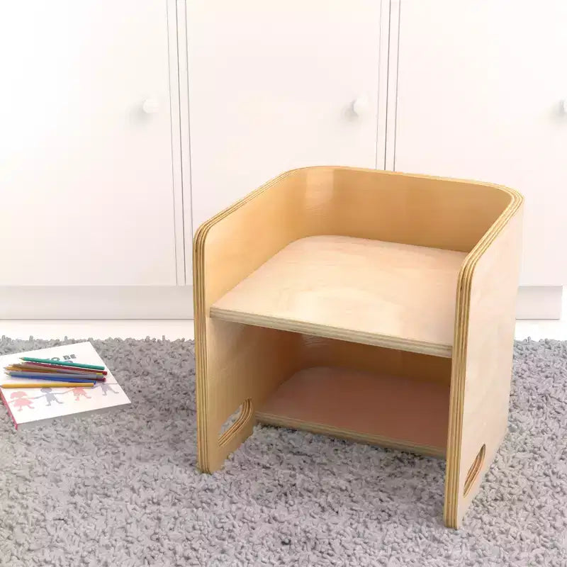 Sedia a cubo multiuso in legno curvato per bambini, mobili Montessori