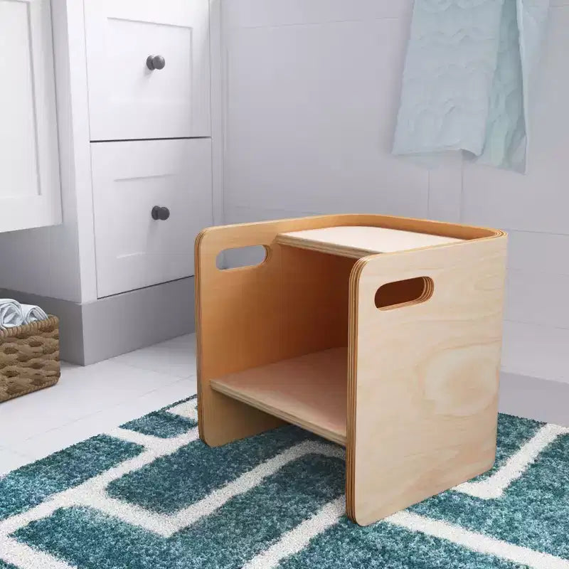 Sedia a cubo multiuso in legno curvato per bambini, mobili Montessori