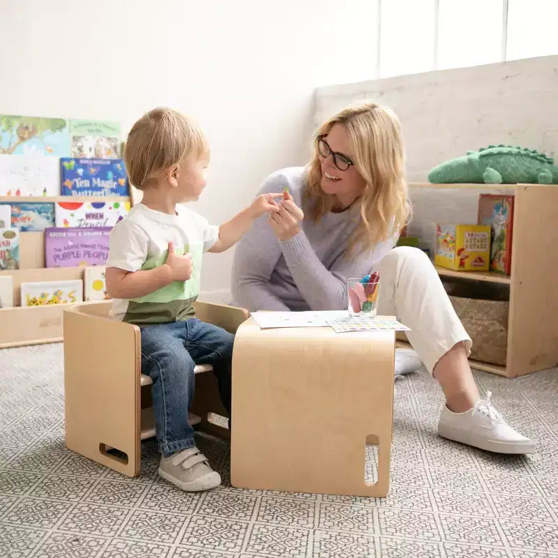 Sedia a cubo multiuso in legno curvato per bambini, mobili Montessori