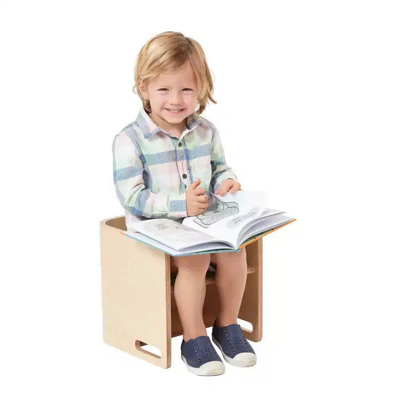Sedia a cubo multiuso in legno curvato per bambini, mobili Montessori