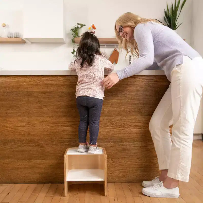Sedia a cubo multiuso in legno curvato per bambini, mobili Montessori