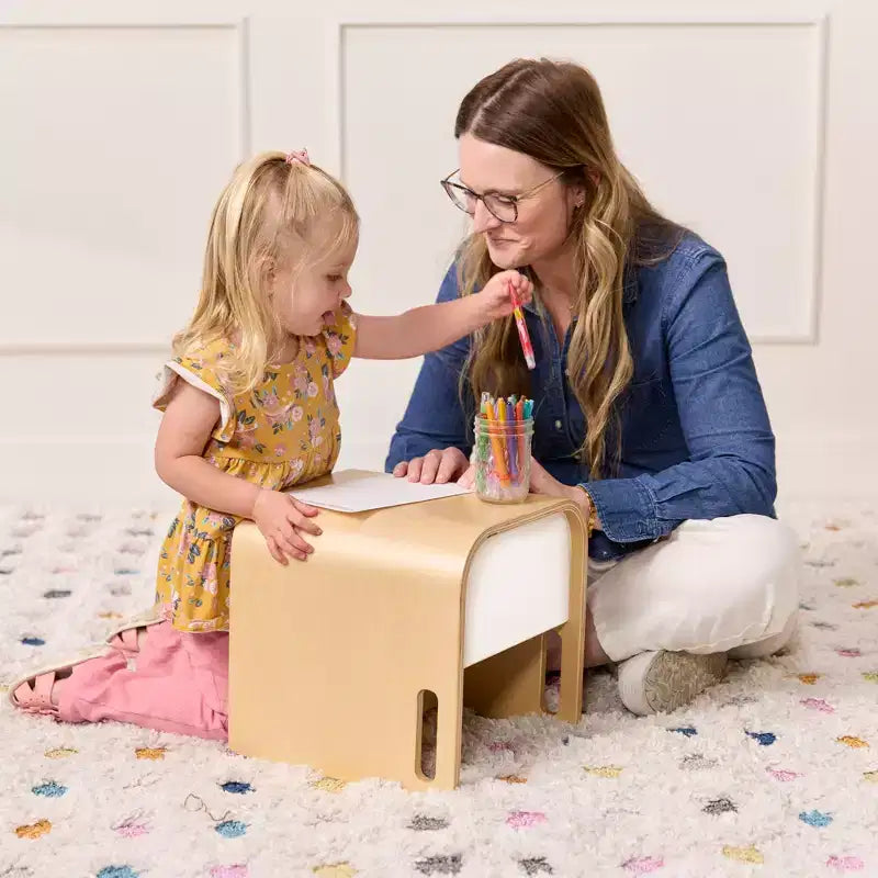 Sedia a cubo multiuso in legno curvato per bambini, mobili Montessori