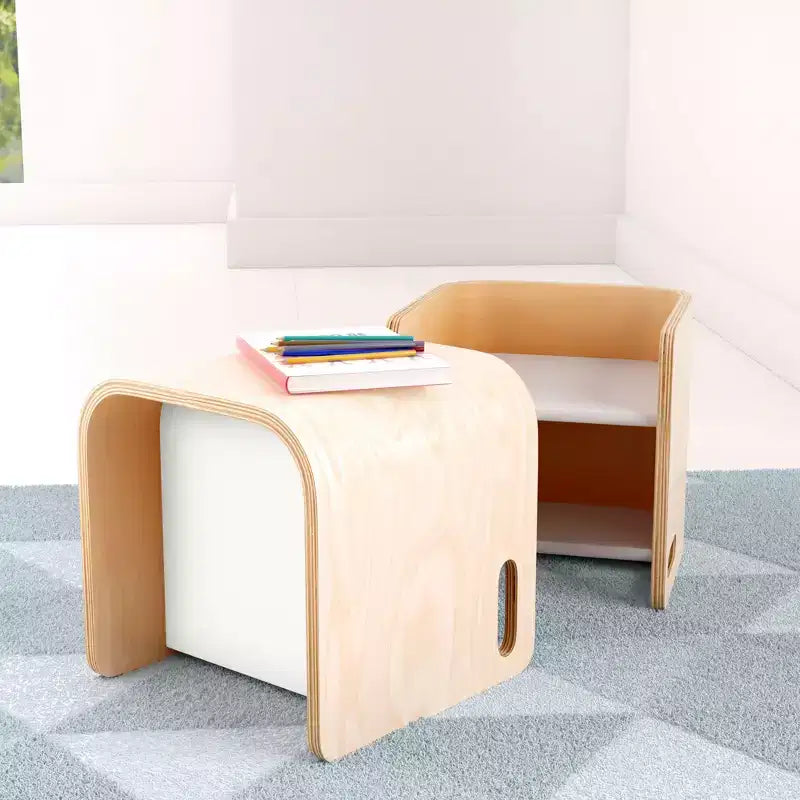 Sedia a cubo multiuso in legno curvato per bambini, mobili Montessori