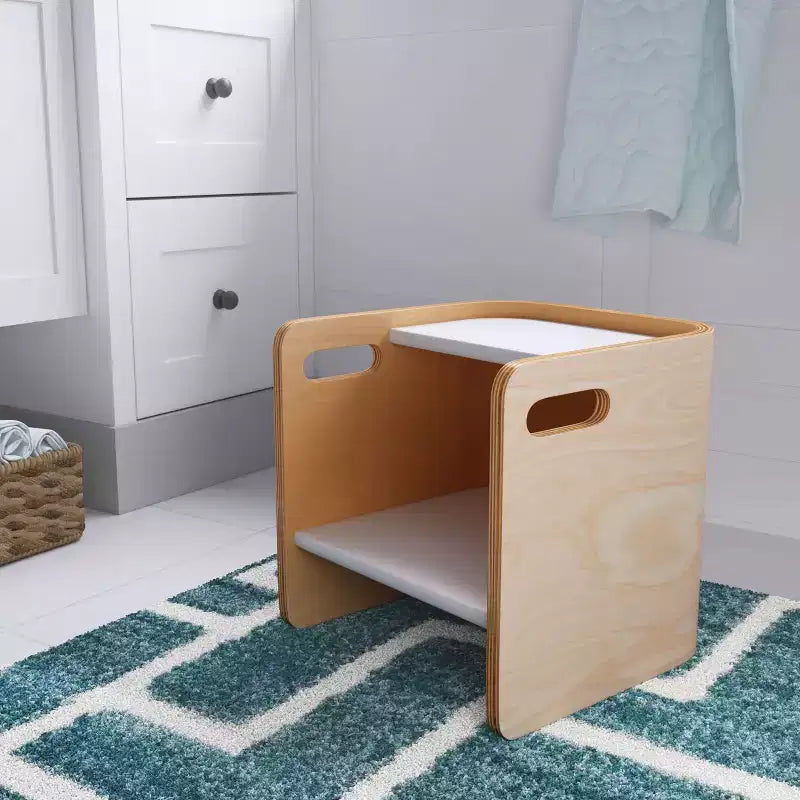 Sedia a cubo multiuso in legno curvato per bambini, mobili Montessori