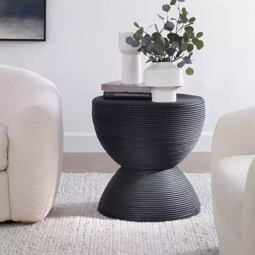 Tavolino Rotondo in Rattan Nero Macchiato Largo 22