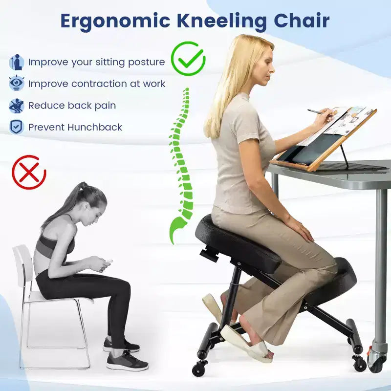 Sedia ergonomica con poggiaginocchia, sgabello regolabile con ruote universali bloccabili, sedile angolato