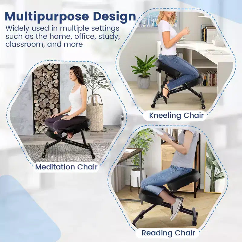 Sedia ergonomica con poggiaginocchia, sgabello regolabile con ruote universali bloccabili, sedile angolato