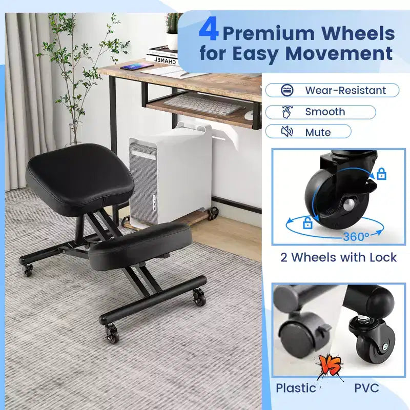 Sedia ergonomica con poggiaginocchia, sgabello regolabile con ruote universali bloccabili, sedile angolato