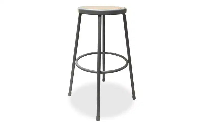 Sgabello industriale in metallo, senza schienale, portata fino a 136 kg, altezza seduta 76 cm, sedile marrone, base grigia